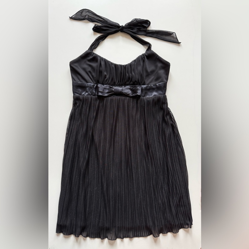Love Tease Womens Black Halter Pleated Party Dress with Satin Bow - Size M